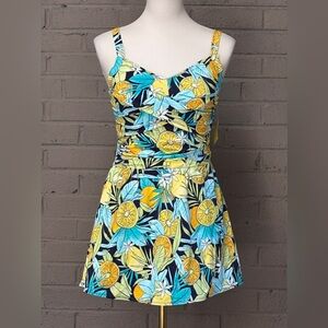 Denim & Co. NWOT beach lemon print swim dress 8